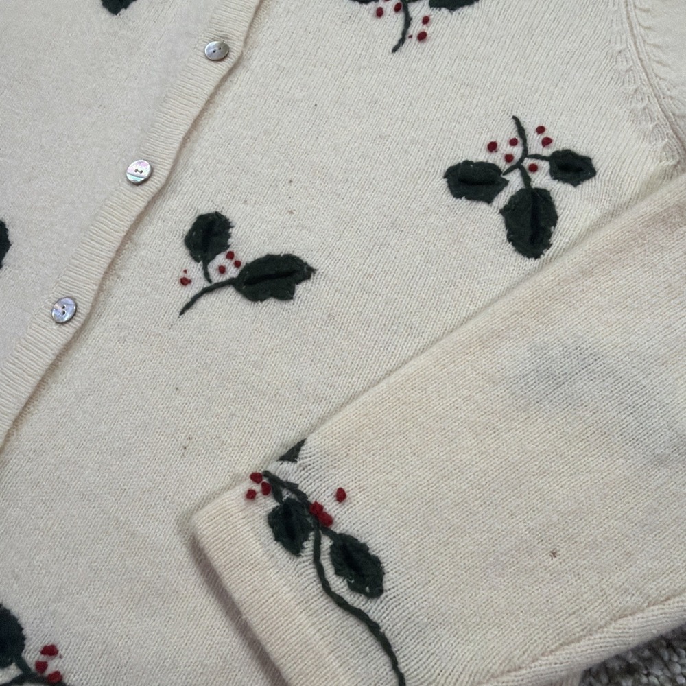 Vintage Holly Berry Lambswool Cardigan Size Large 90s Charter Club - Picture 2 of 8